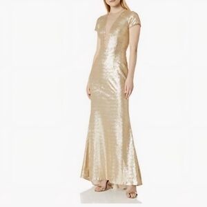 Betsy & Adam Gold Sequin Cap Sleeve Dress Size 2